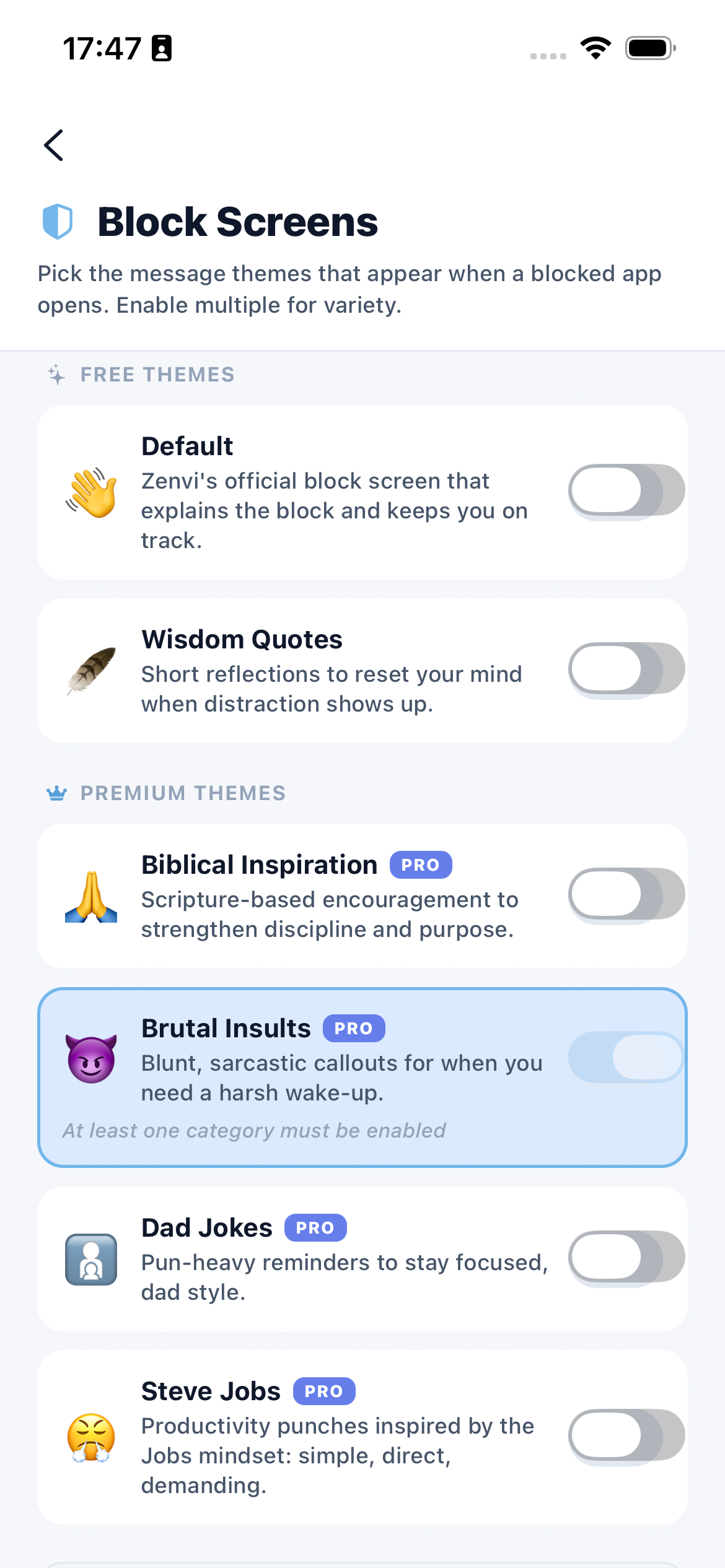 Zenvi block screen designs — calming pause before opening apps