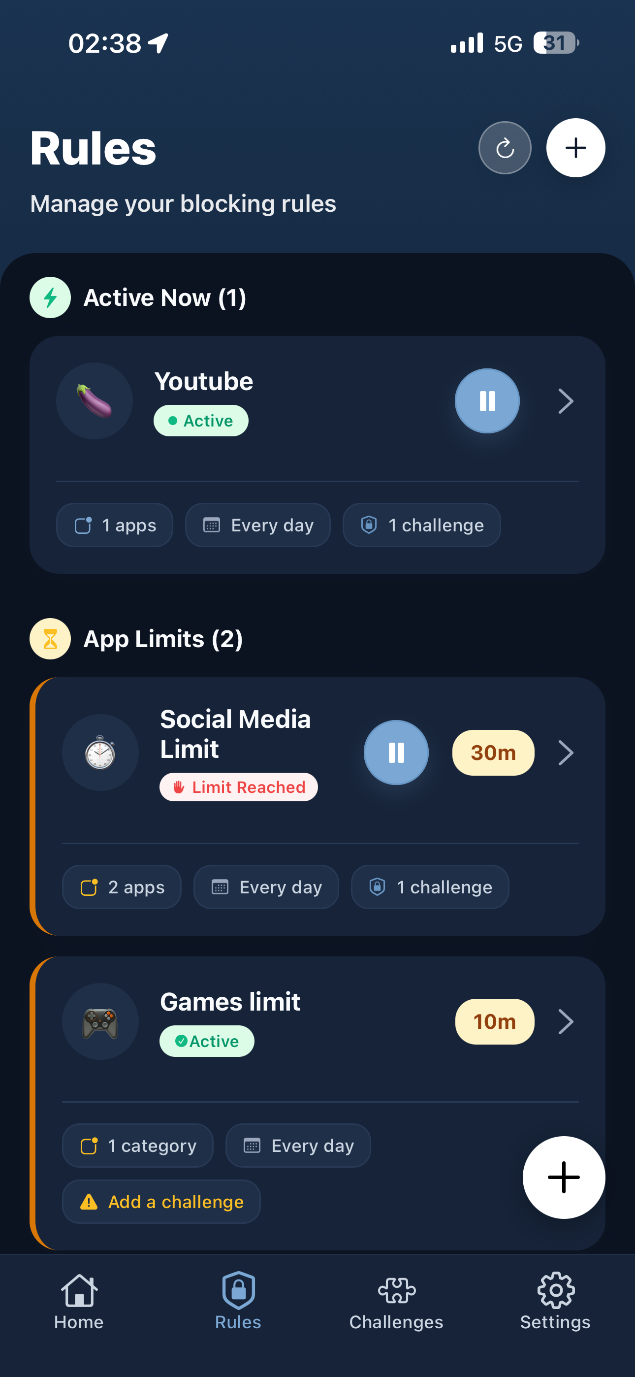 Zenvi app blocker rules list — limits for distracting apps on iPhone