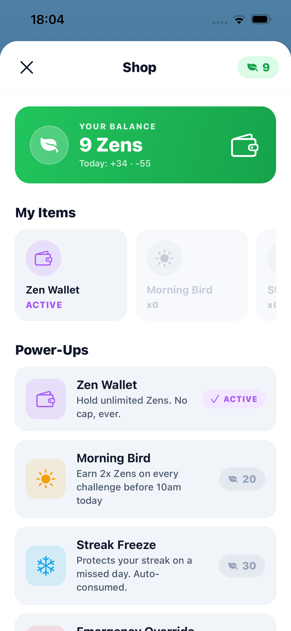 Zenvi Shop — spend Zens you earned on screen time and block screens