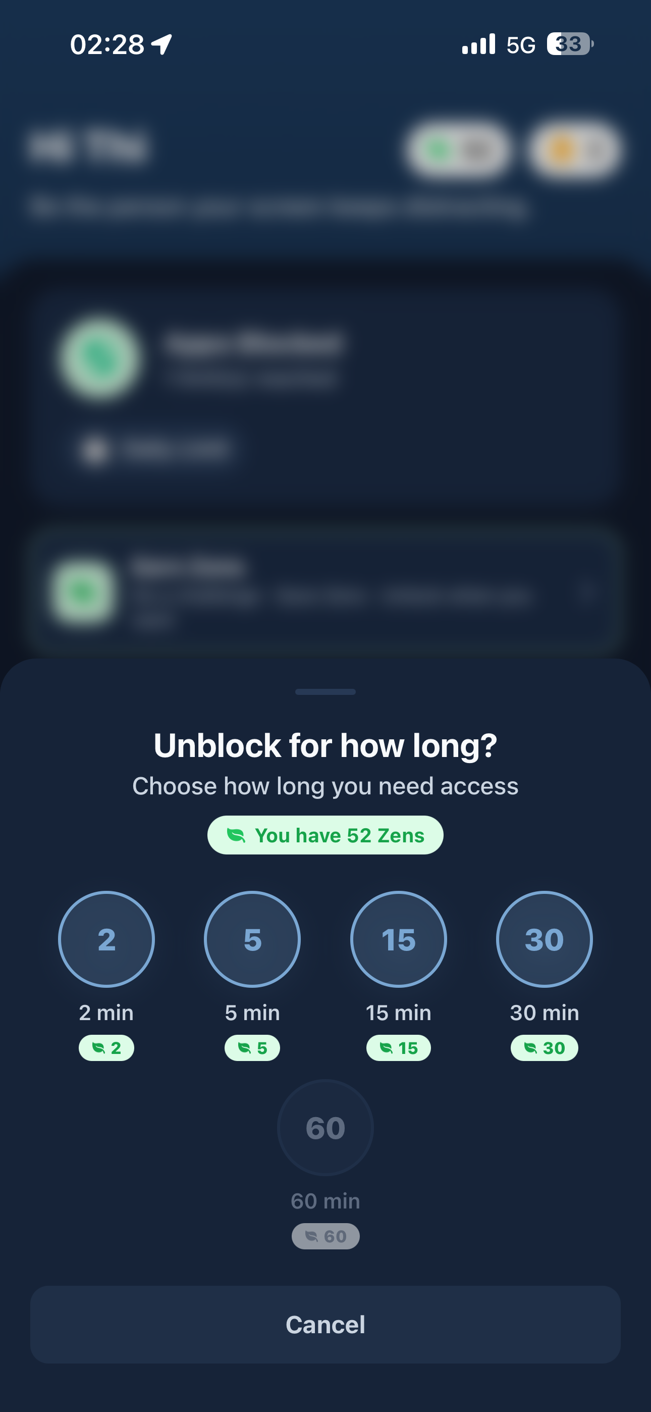 Zenvi unlock cost — pay Zens to open a blocked app