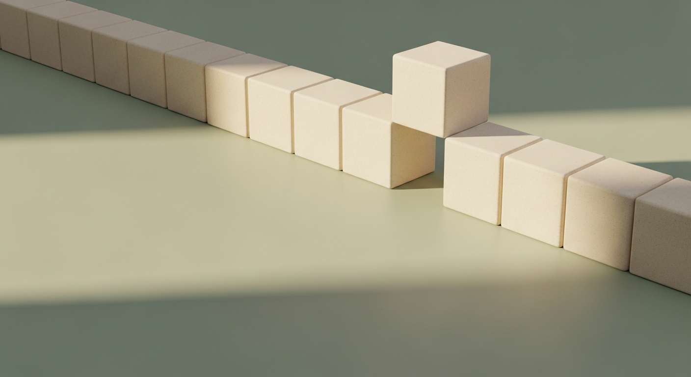 Editorial illustration of a single aged brass key resting on a textured linen surface, off-center, lit by soft morning side light with a long shadow